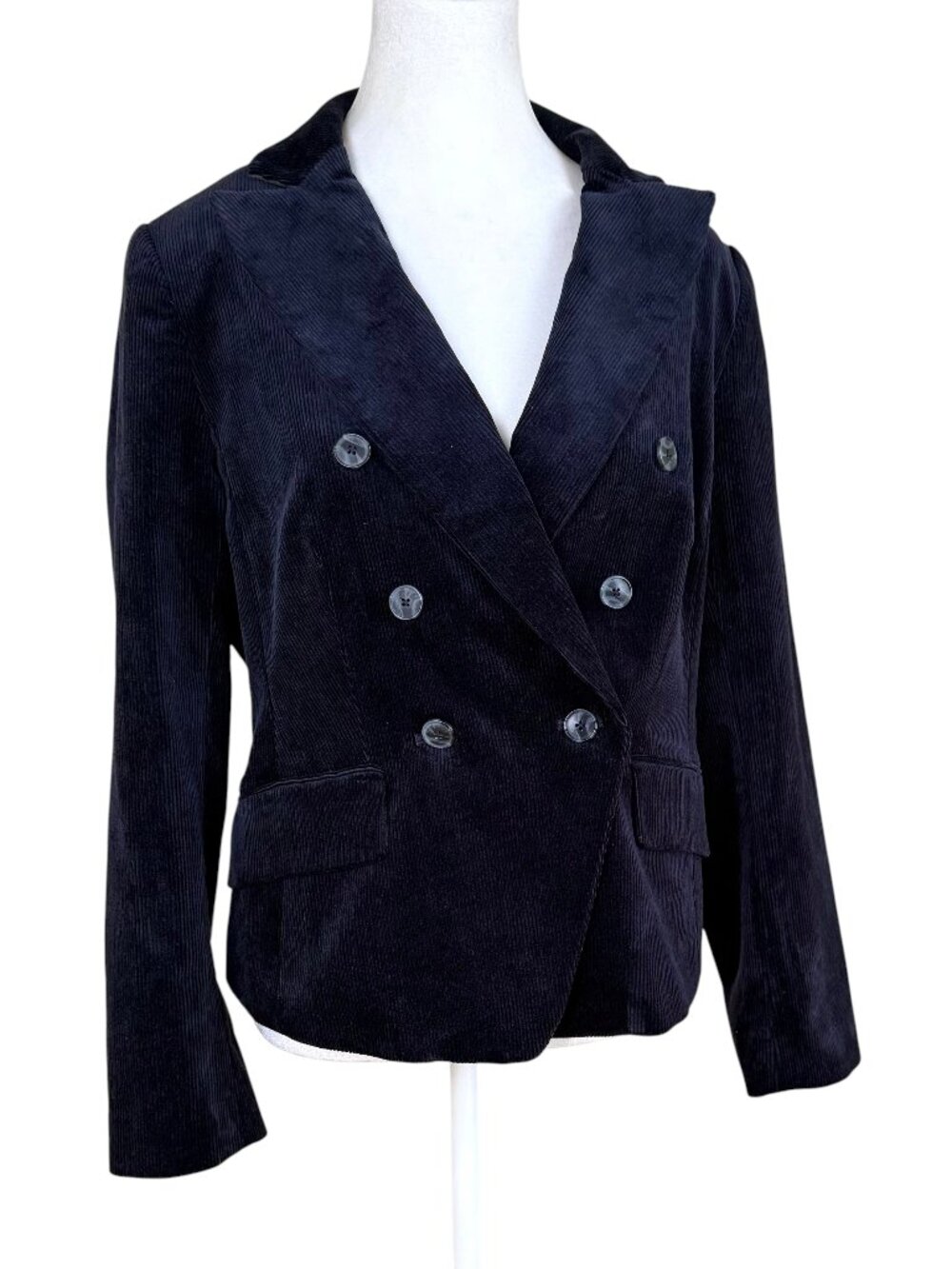 Talbots Corduroy Blazer Navy Blue Double Breasted Cotton Blend (8)